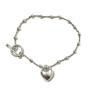 Sterling Silver Puffy Heart Toggle Bracelet 7.25”